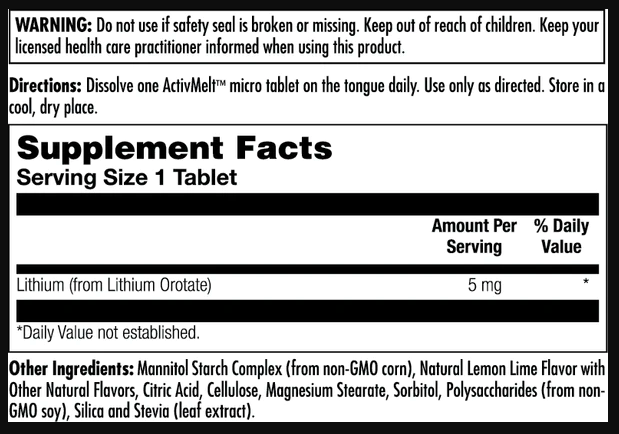 KAL Lithium Orotate 5 mg - 90 таблеток Лимон-Лайм 021245752110 фото