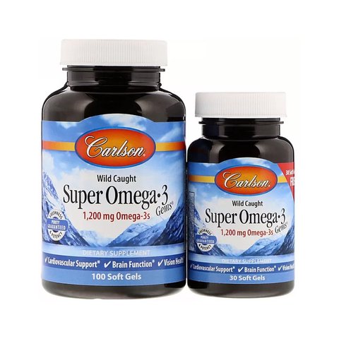 Carlson Labs Super Omega 3 1200mg wild caught - 100 капсул + 30 капсул 088395015243 фото