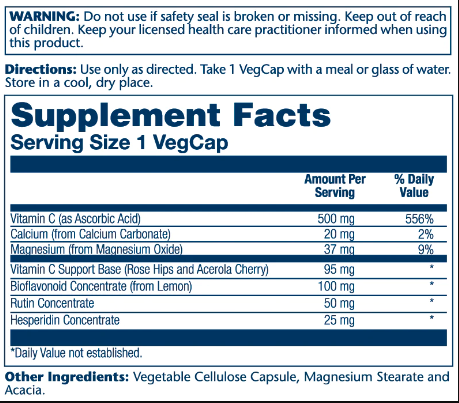 Solaray Vitamin C with Bioflavonoid Concentrate 500mg - 100 капсул 076280044201 фото