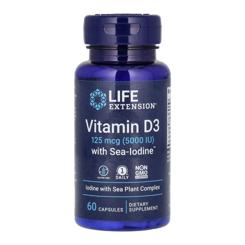 Life Extension Vitamin D3 5000 IU with Sea Iodine - 60 капсул 737870175865 фото