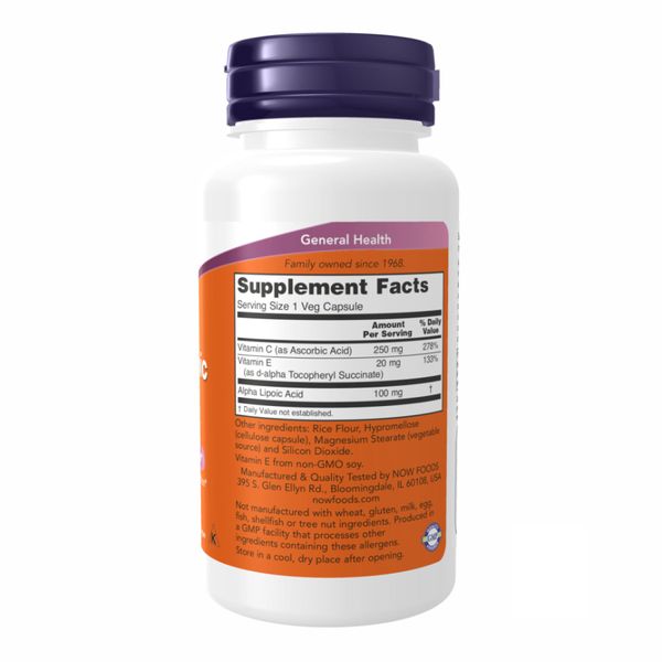 NOW Foods Alpha Lipoic Acid 100mg - 60 капсул 733739030405 фото