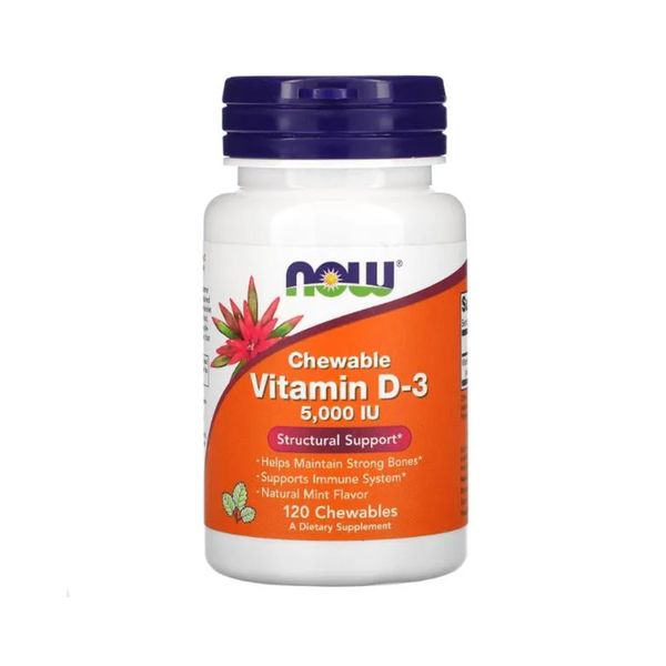 NOW Foods VIT D-3 5000 IU М'ята - 120 капсул 733739003584 фото