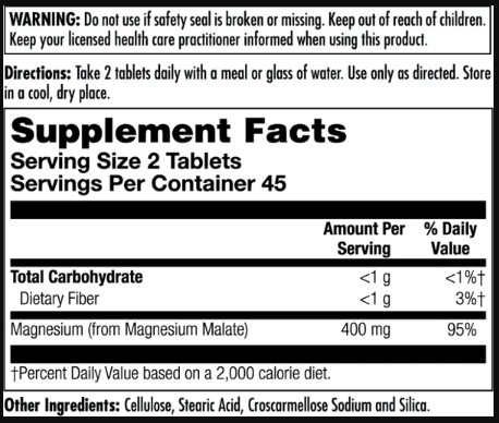 KAL Magnesium Malate 400mg - 90 таблеток 021245813095 фото