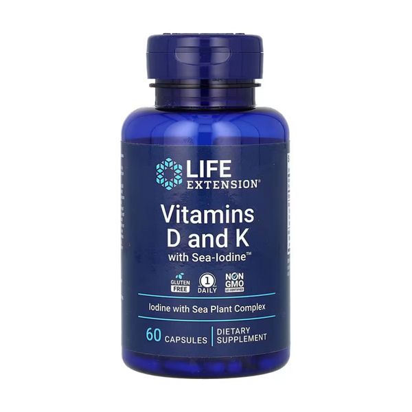 Life Extension Vitamin D and K with Sea Iodine - 60 капсул 737870204060 фото