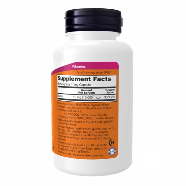 NOW Foods BIOTIN 10000 mcg - 120 капсул 733739004796 фото