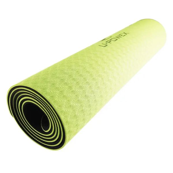 U-POWEX Килимок для йоги та фітнесу UP_1000 TPE Yoga mat - (183х61х0.6) Зелено/чорний 2000842887447 фото