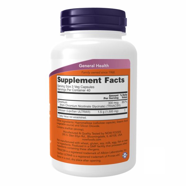 NOW Foods Chitosan plus Chromium 500mcg - 120 капсул 733739020253 фото