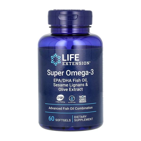 Life Extension Super Omega-3, Sesame Lignas and Olive Extract - 60 капсул 737870198369 фото