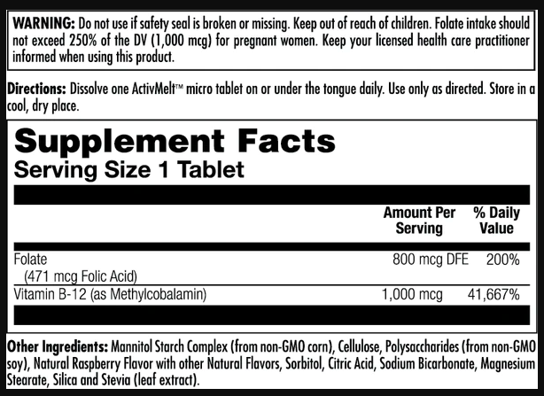 KAL Folic Acid Methyl B-12 - 60 таблеток Малина 021245978138 фото